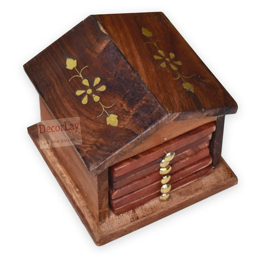 Wooden Tea Coasters Hut Shaped, 6 Pieces Coasters-Decorlay