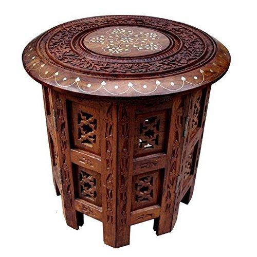 Wooden handcrafted carved folding coffee table | 12 Inches-Decorlay